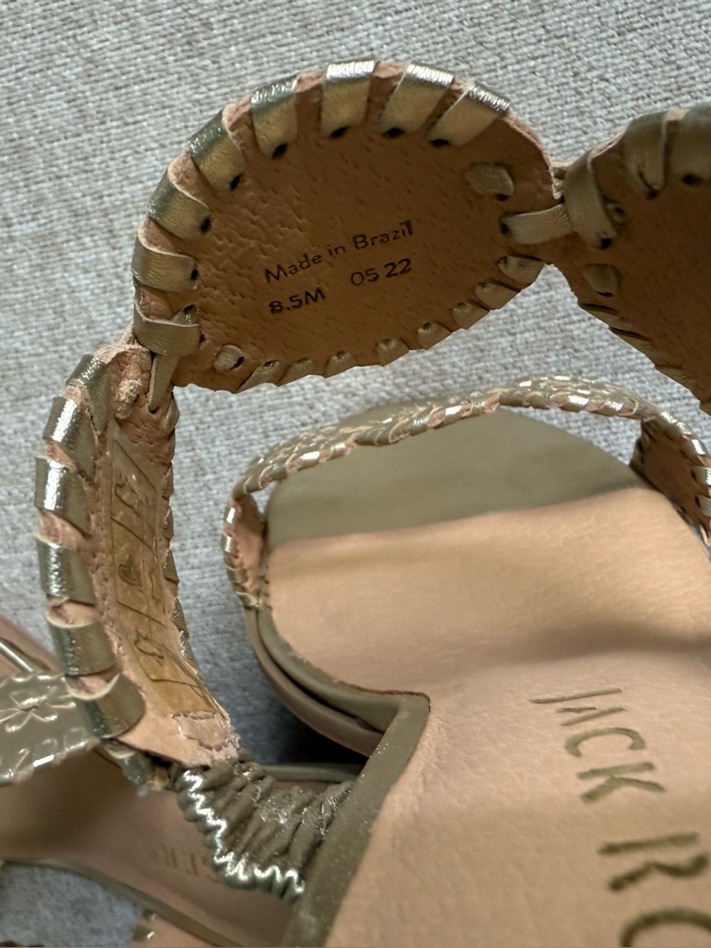 NWT Jack Rogers Laurin (Lauren) Mid Heel Sandals Platinum Leather Gold Block 8.5 - Picture 10 of 13